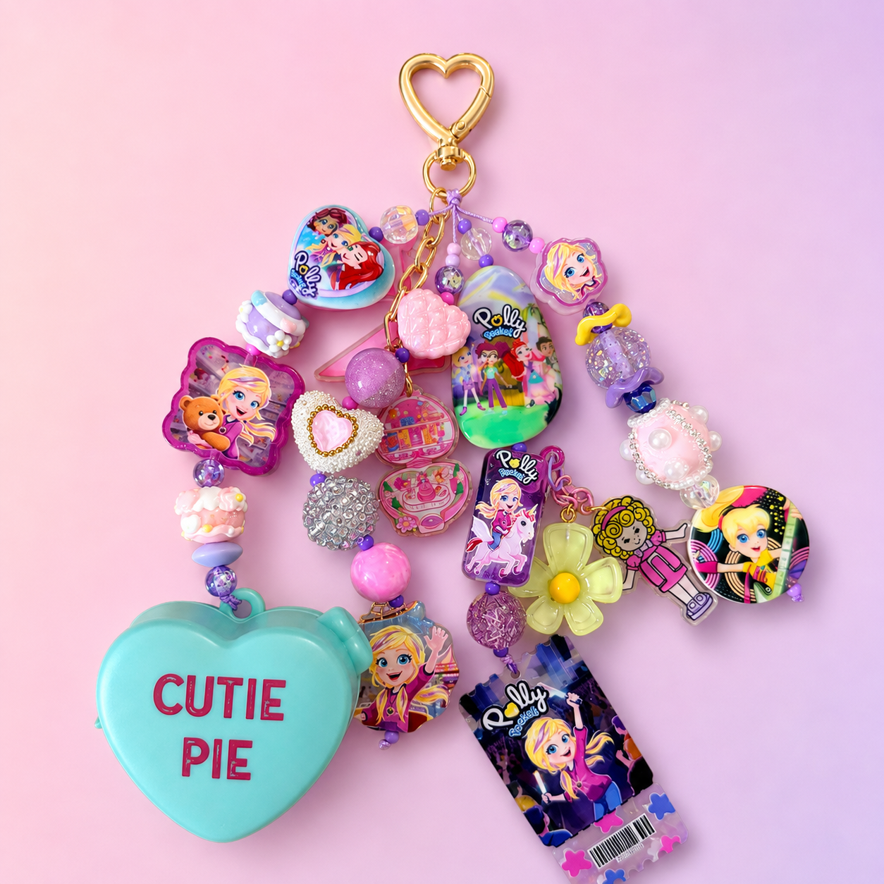 Polly Pocket Cutie Pie Bag Charm with Aqua Heart Compact