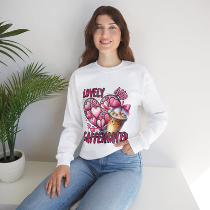 Lovely and Caffeinated Crewneck Sweatshirt – Cozy Unisex Sweater for Coffee Lovers