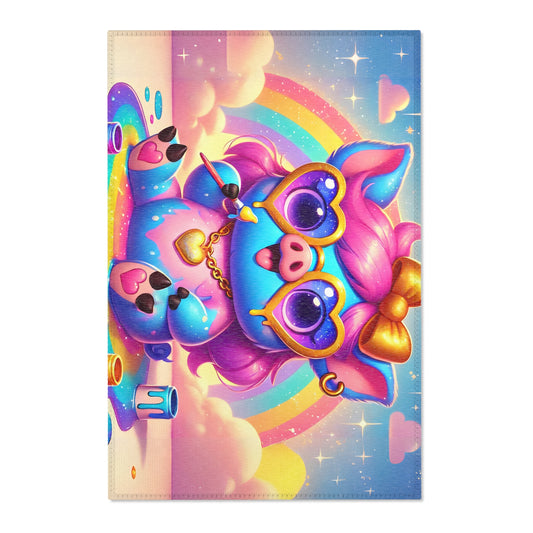 Pippa the Playful Pig Area Rug – Rainbow Artist Character Carpet | Imaginaria Kids Room Decor - Colorful Kids Room Decor