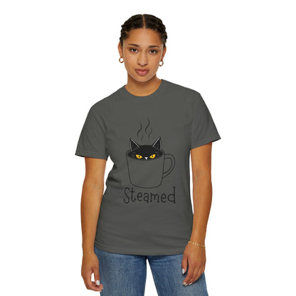 Steamed Cat Mug Tee – Sassy, Spooky, and Caffeinated