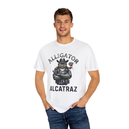 Dark Humor Gator Badge Unisex T-shirt | Alligator Alcatraz Everglades Florida Design