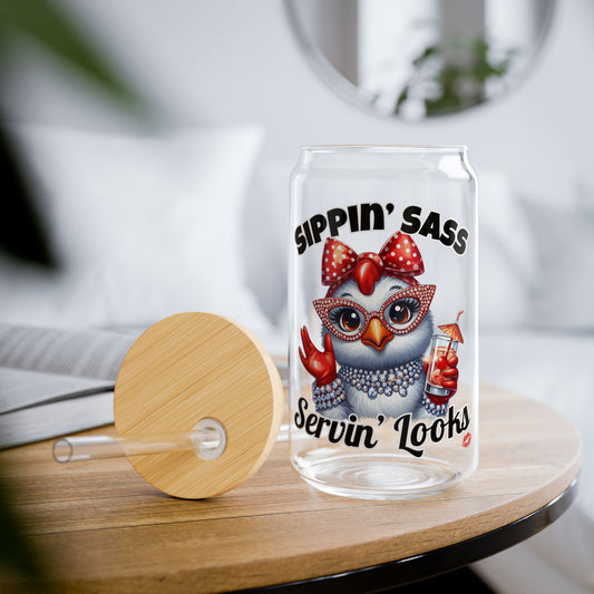 Funny Chicken Glam Sippin Sass Glass