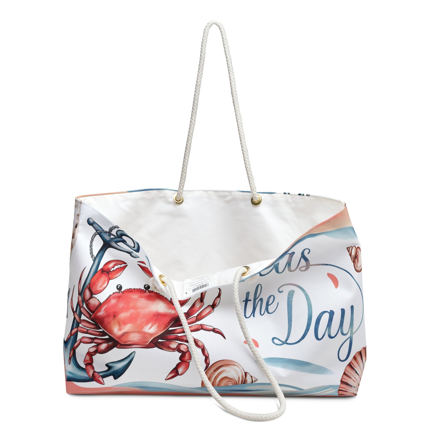 Seas the Day Nautical Weekender Bag | Coastal Crab & Anchor Tote | Beach Getaway Travel Bag