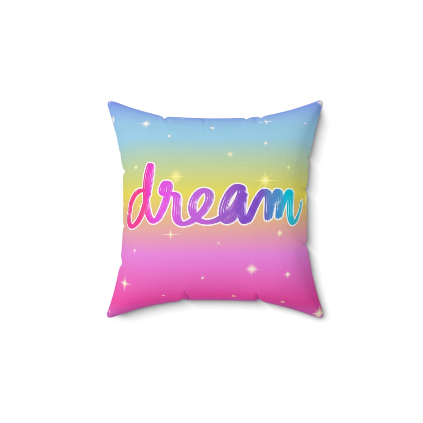 Luna the Rainbow Cat Faux Suede Throw Pillow – “Dream” Quote Pillow | Imaginaria Home Decor