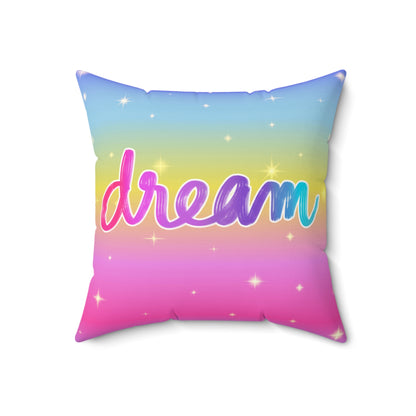 Luna the Rainbow Cat Faux Suede Throw Pillow – “Dream” Quote Pillow | Imaginaria Home Decor