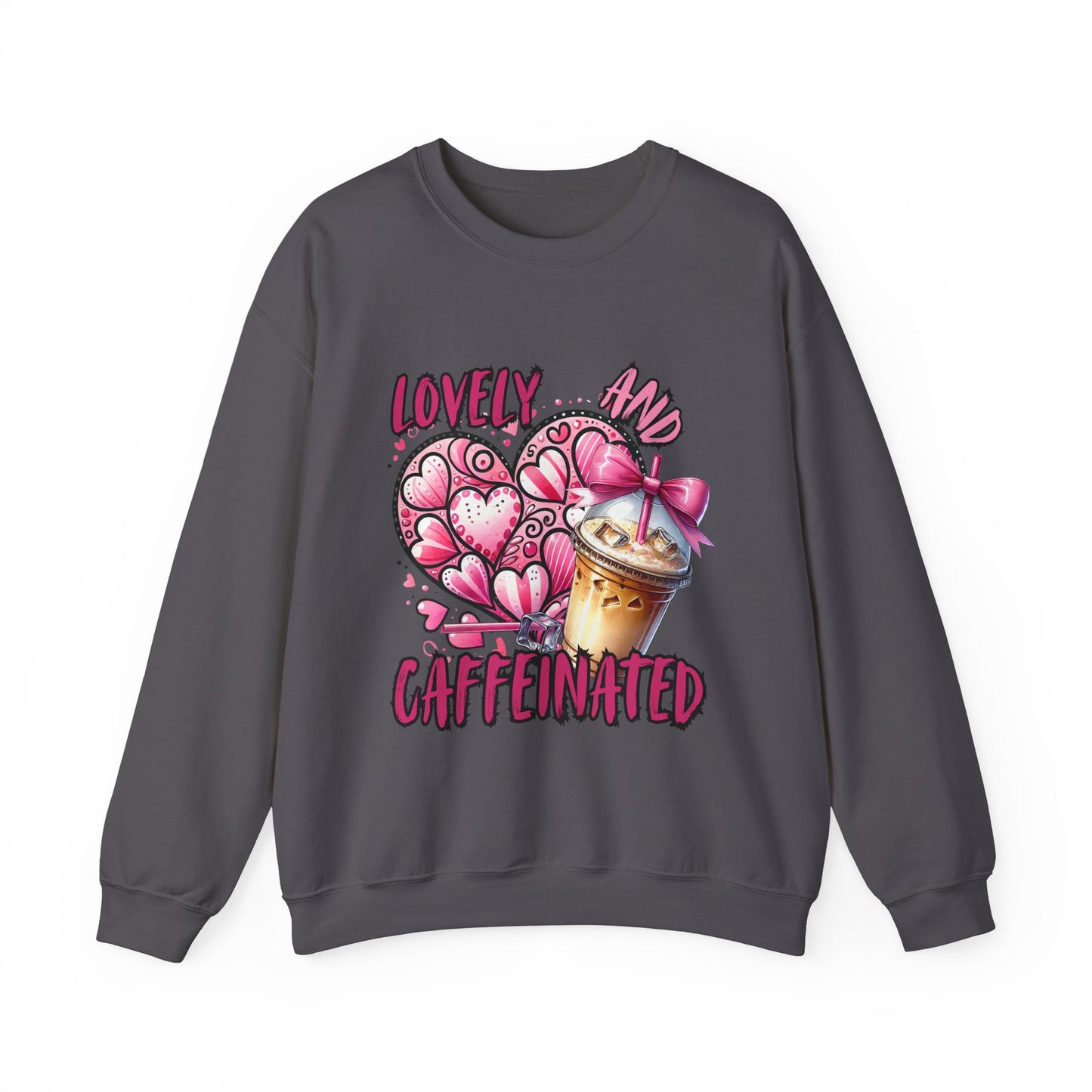 Lovely and Caffeinated Crewneck Sweatshirt – Cozy Unisex Sweater for Coffee Lovers