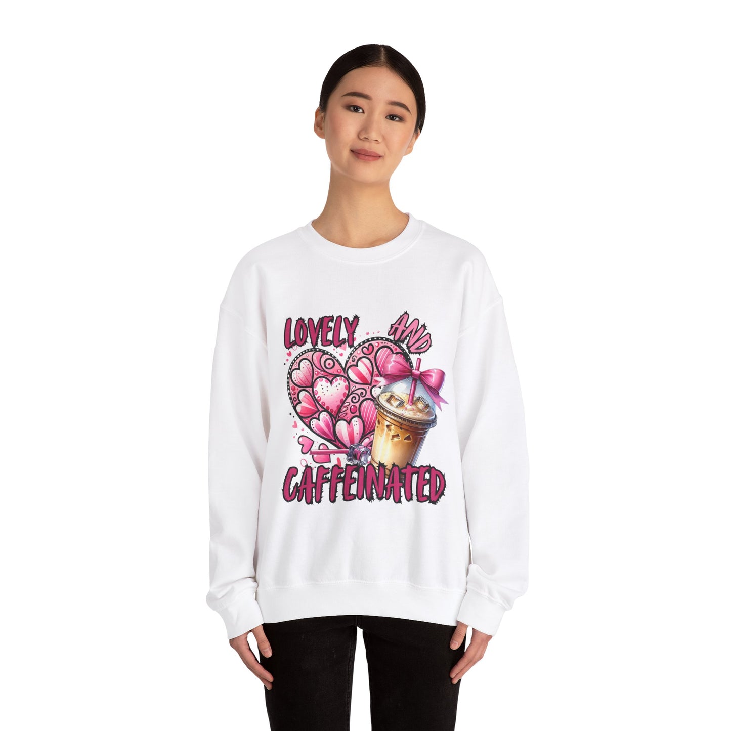 Lovely and Caffeinated Crewneck Sweatshirt – Cozy Unisex Sweater for Coffee Lovers