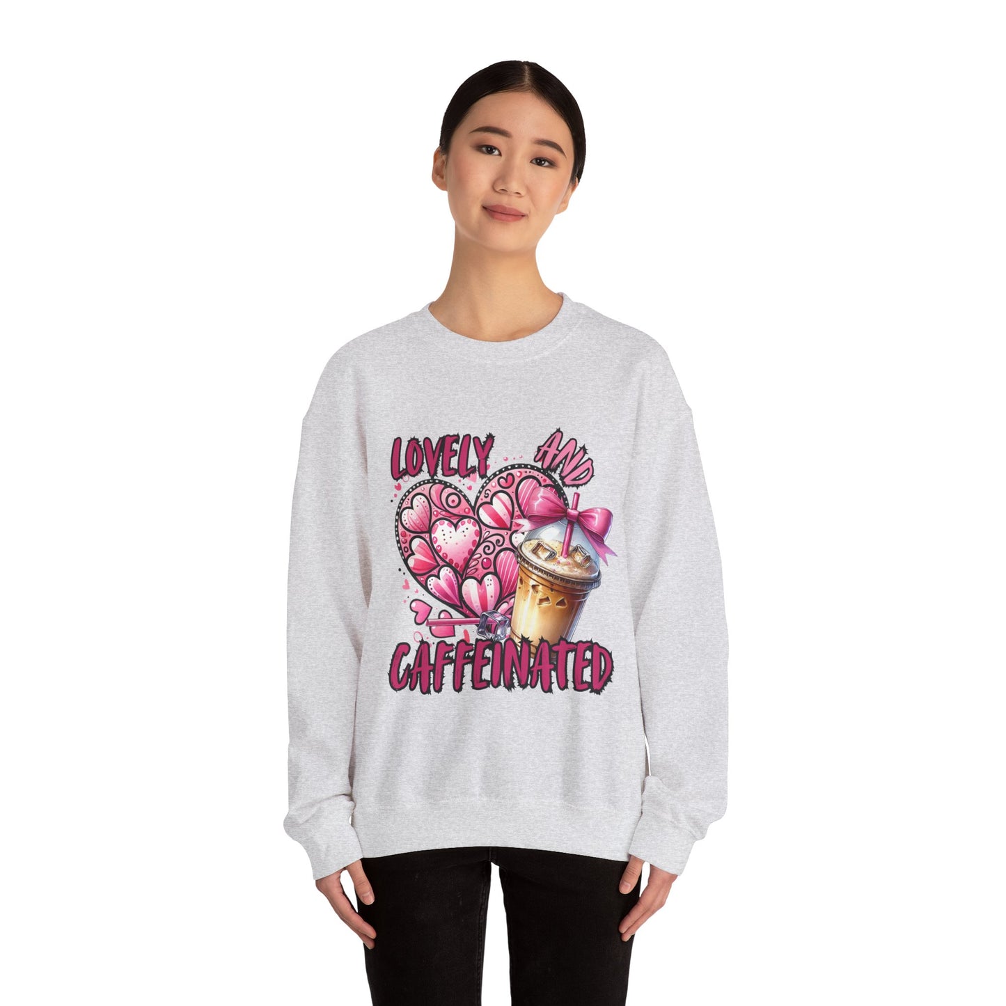 Lovely and Caffeinated Crewneck Sweatshirt – Cozy Unisex Sweater for Coffee Lovers