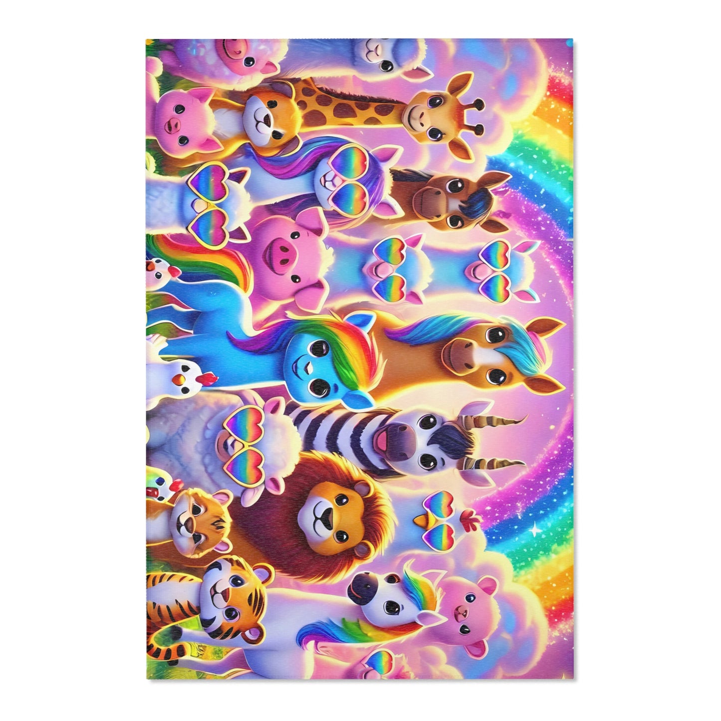 The Colorful Kingdom of Imaginaria Area Rug – Rainbow Animal Character Carpet | Whimsical Kids Room Decor