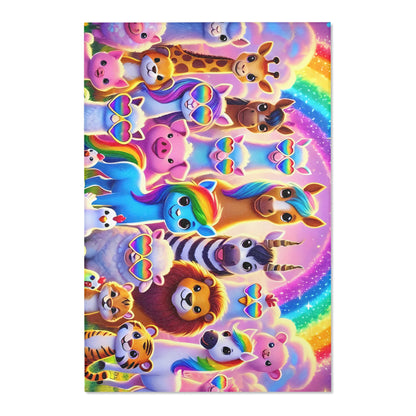 The Colorful Kingdom of Imaginaria Area Rug – Rainbow Animal Character Carpet | Whimsical Kids Room Decor