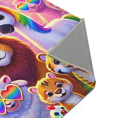 The Colorful Kingdom of Imaginaria Area Rug – Rainbow Animal Character Carpet | Whimsical Kids Room Decor