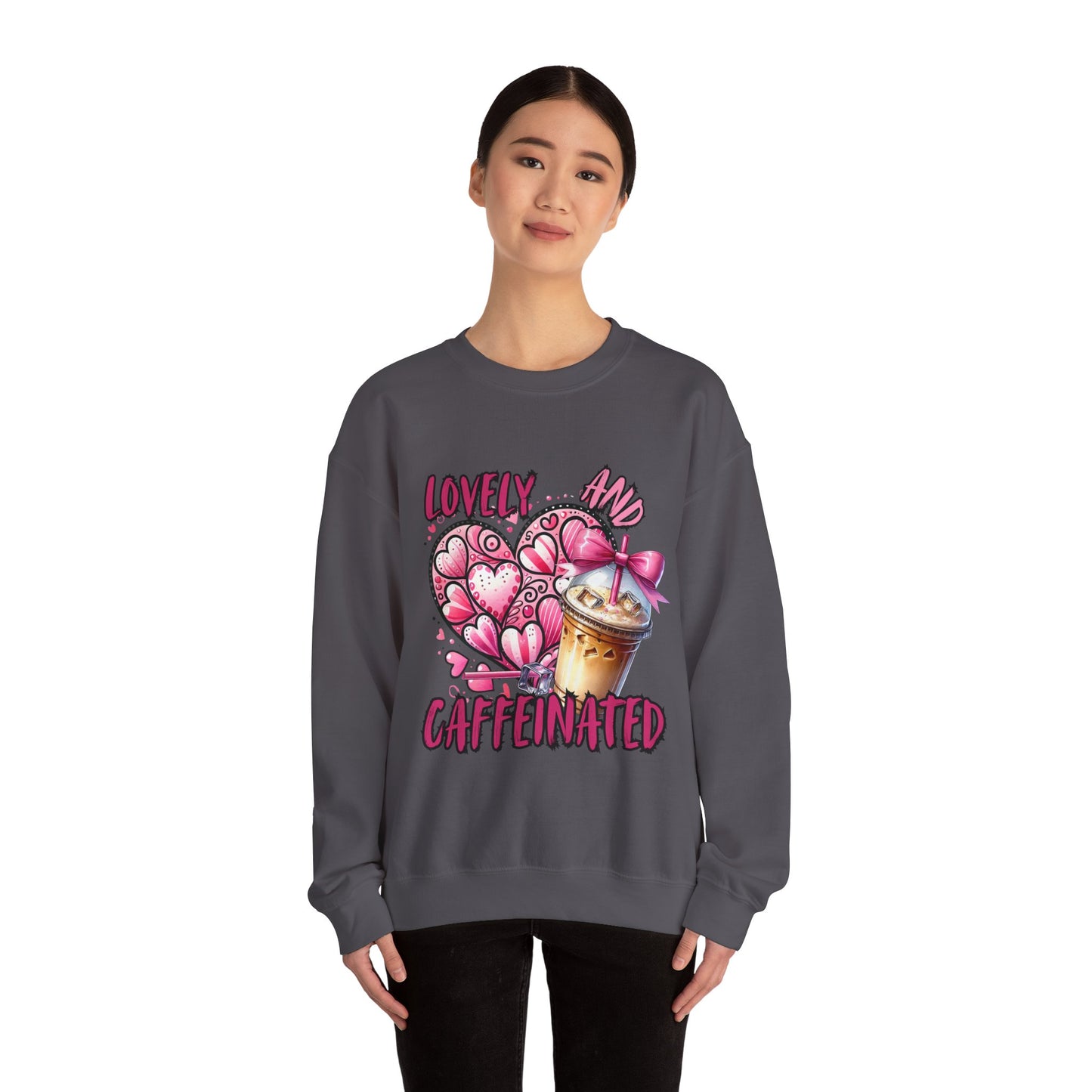 Lovely and Caffeinated Crewneck Sweatshirt – Cozy Unisex Sweater for Coffee Lovers