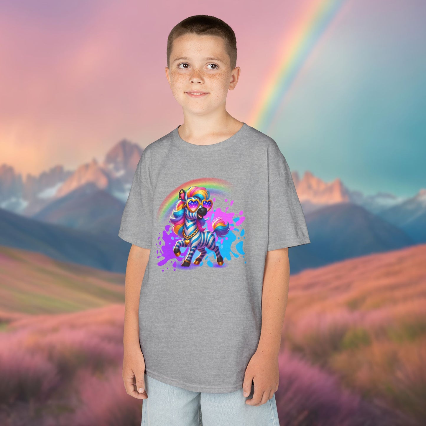 Zara the Zesty Zebra Youth T-Shirt – Imaginaria Bold Stripes Character Tee | Rainbow Kids Apparel