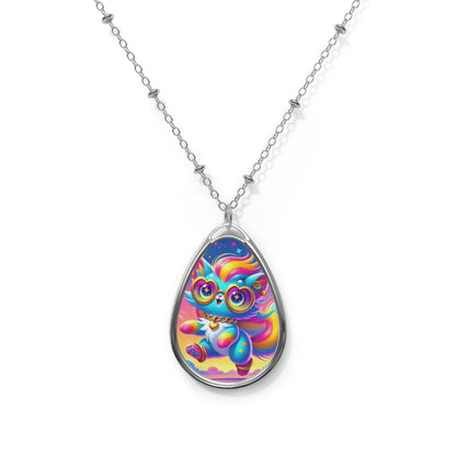 Luna the Rainbow Cat Teardrop Necklace – Imaginaria Whimsical Cosmic Pendant | Rainbow Character Jewelry