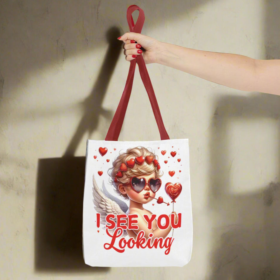 Charming Cupid Tote Bag - "I See You Looking" Design for Valentine's Day