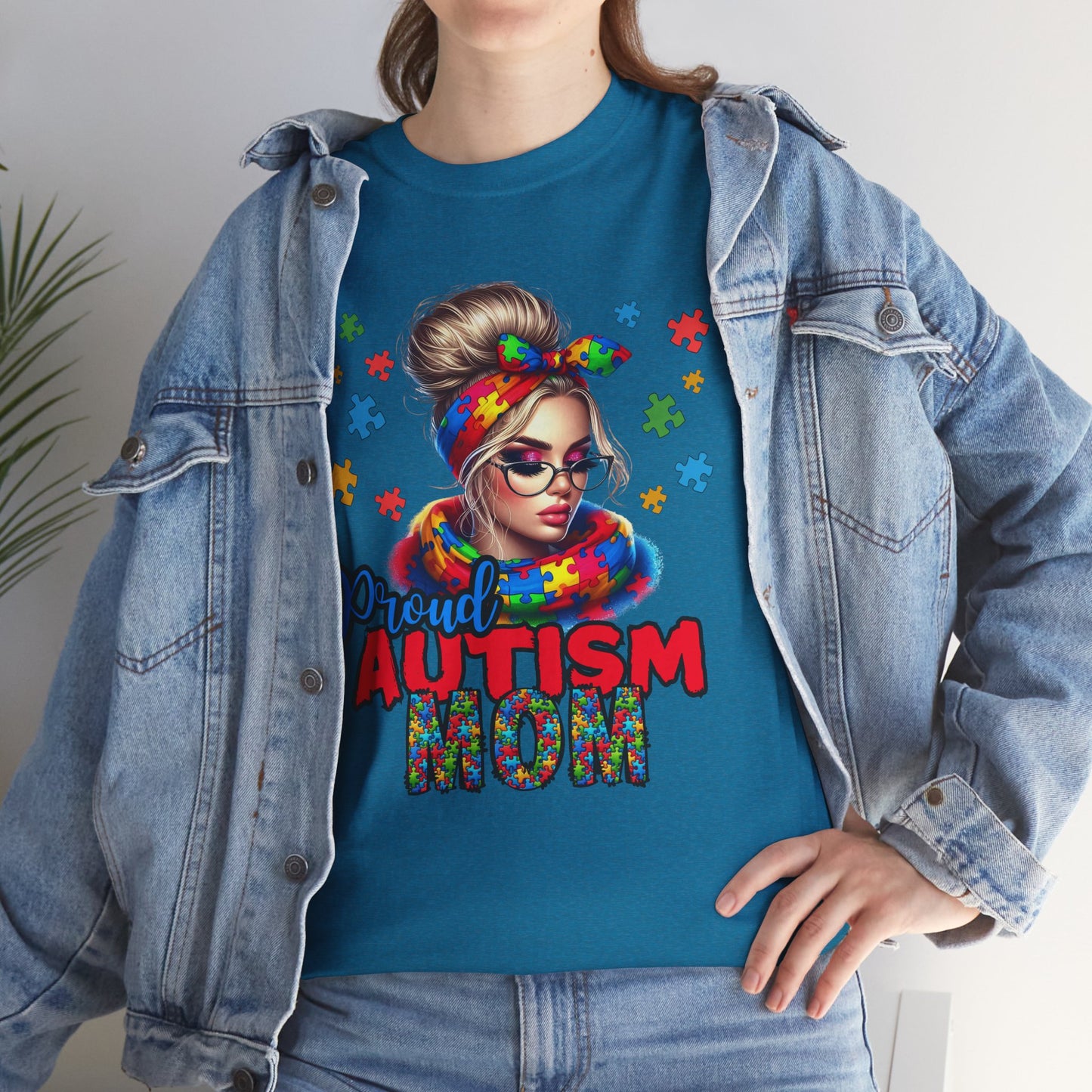 Proud Autism Mom Unisex Heavy Cotton Tee | Colorful Support Shirt