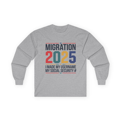 Migration 2025 Long Sleeve Tee - I Made My Username My Social Security # - Unisex Cotton Top