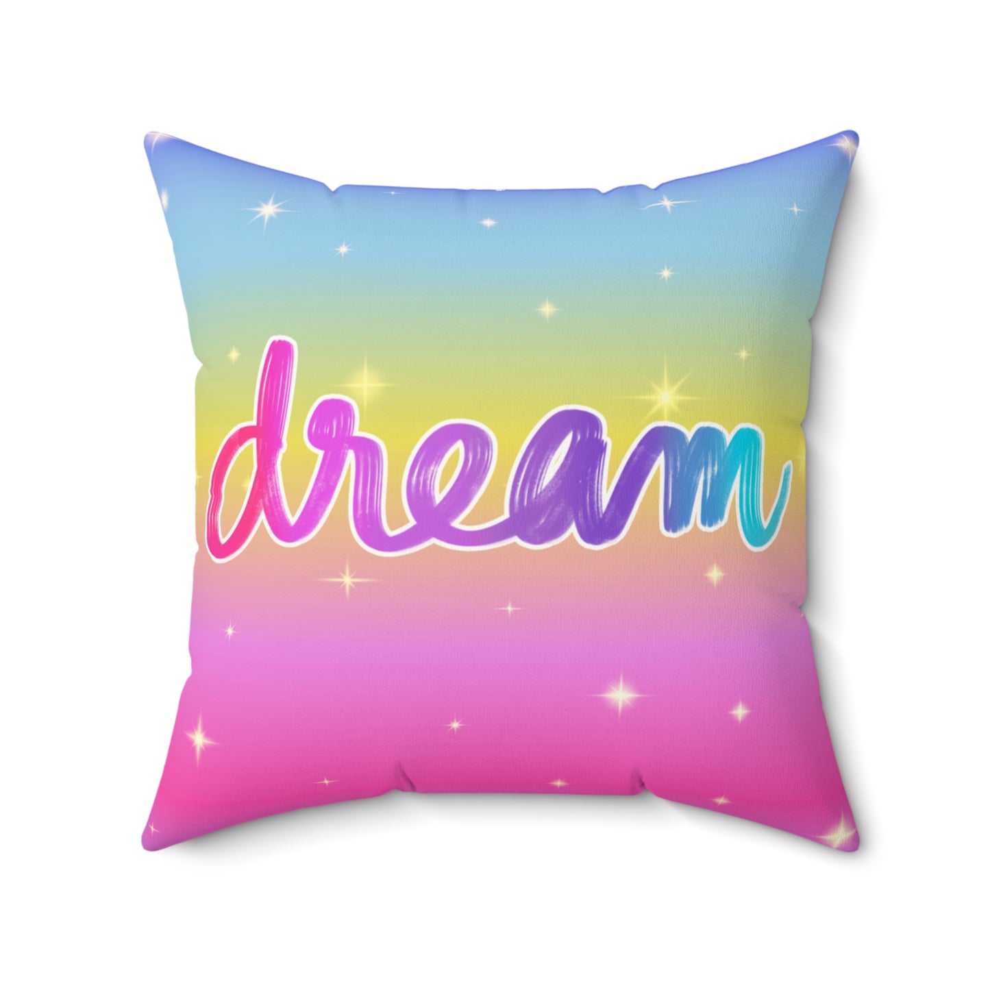 Luna the Rainbow Cat Faux Suede Throw Pillow – “Dream” Quote Pillow | Imaginaria Home Decor