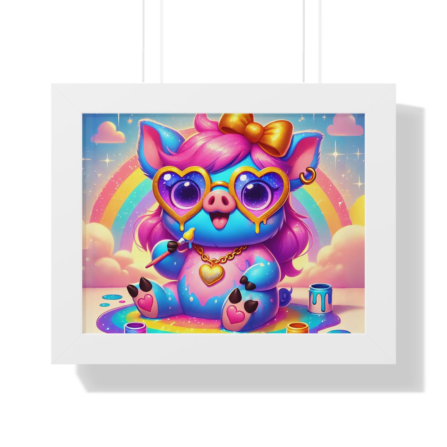 Pippa the Playful Pig Framed Poster – Imaginaria Rainbow Artist Wall Art | Whimsical Framed Horizontal Poster for Kids' Rooms