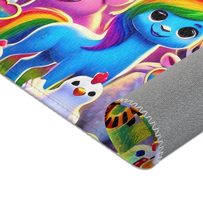 The Colorful Kingdom of Imaginaria Area Rug – Rainbow Animal Character Carpet | Whimsical Kids Room Decor