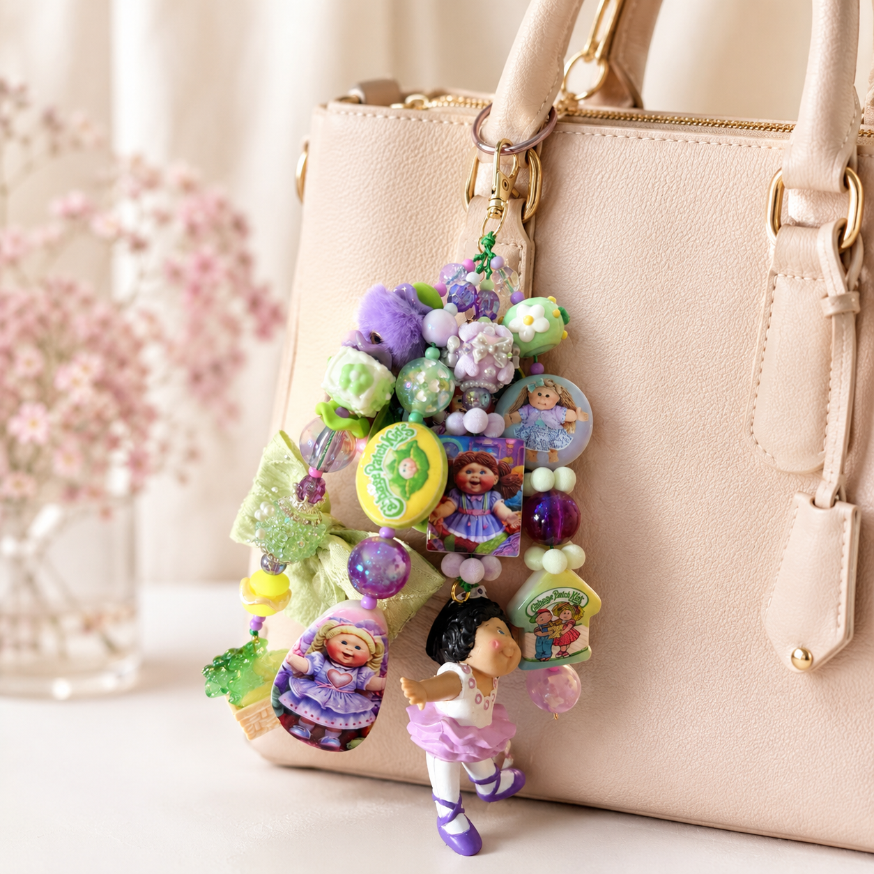 Cabbage Patch Kids Ballerina Bag Charm with Pastel Bow & Handmade Beads
