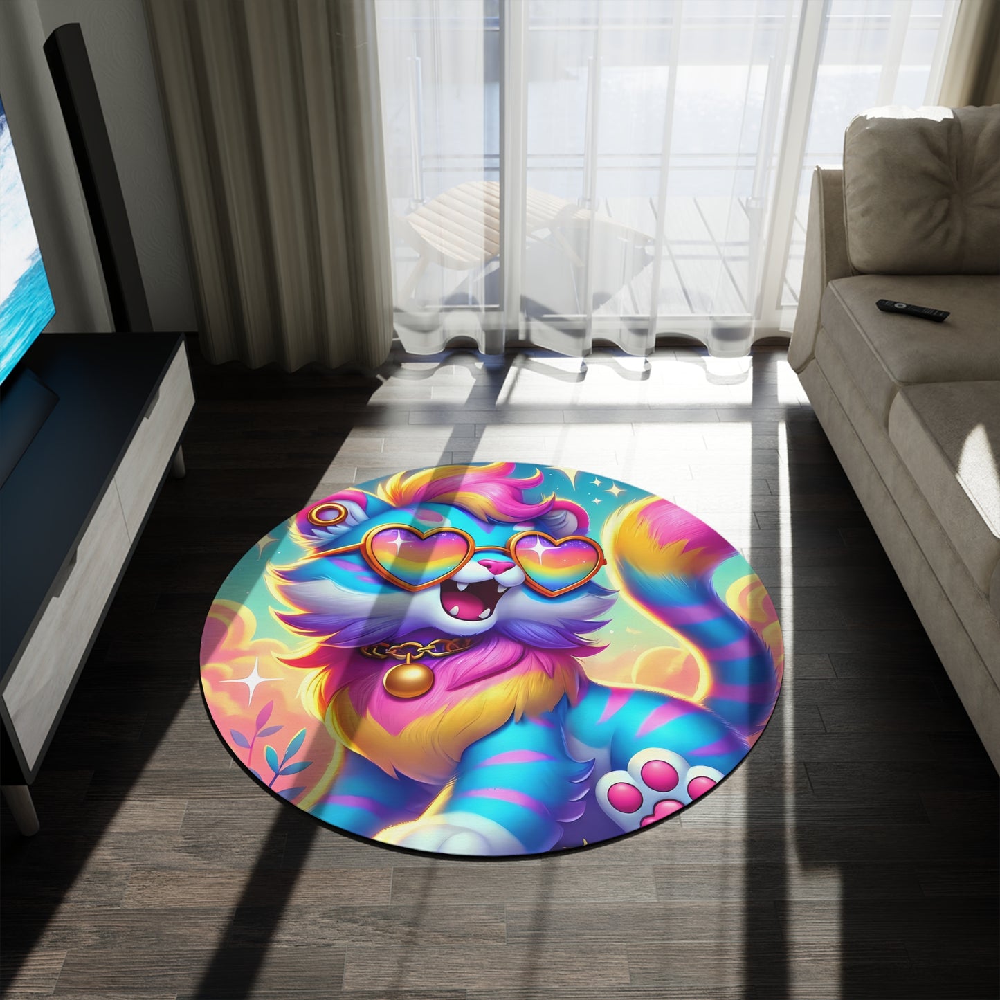 Luna the Rainbow Cat Round Area Rug – Vibrant, Whimsical Home Décor from Imaginaria