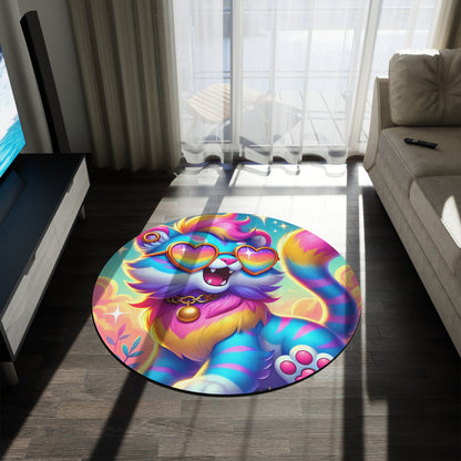 Luna the Rainbow Cat Round Area Rug – Vibrant, Whimsical Home Décor from Imaginaria