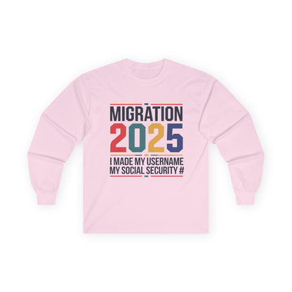 Migration 2025 Long Sleeve Tee - I Made My Username My Social Security # - Unisex Cotton Top