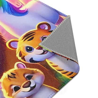 The Colorful Kingdom of Imaginaria Area Rug – Rainbow Animal Character Carpet | Whimsical Kids Room Decor