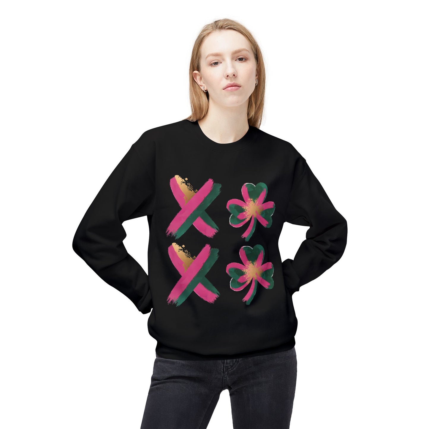 Abstract Shamrock Brush Stroke Crewneck Sweatshirt - Modern St. Patrick's Day Lucky Clover Design