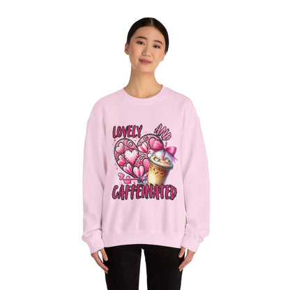 Lovely and Caffeinated Crewneck Sweatshirt – Cozy Unisex Sweater for Coffee Lovers