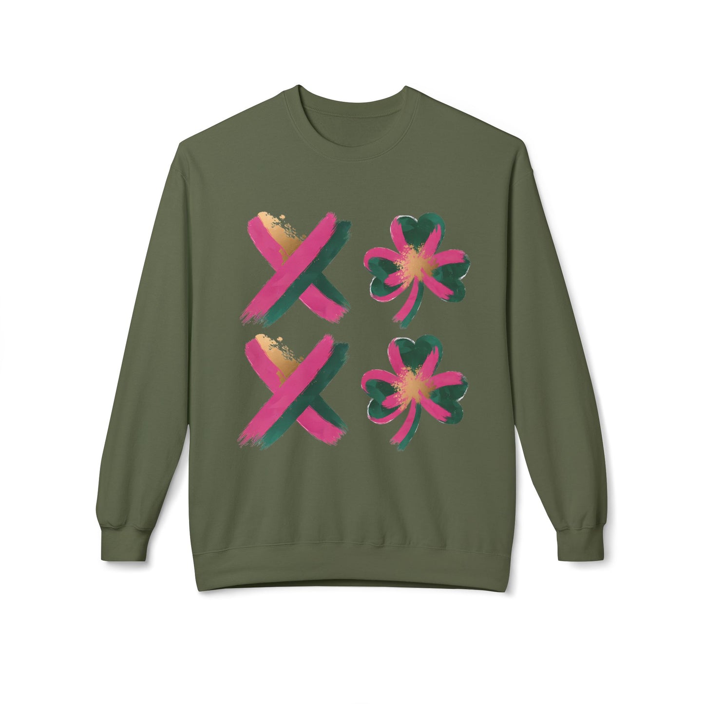 Abstract Shamrock Brush Stroke Crewneck Sweatshirt - Modern St. Patrick's Day Lucky Clover Design