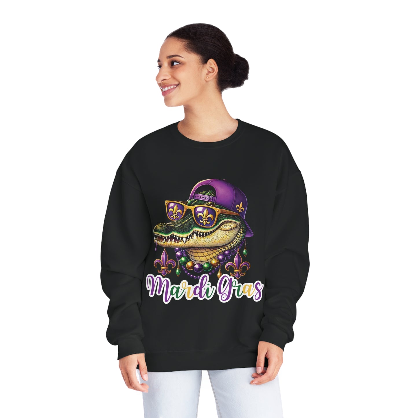 Mardi Gras Alligator Sweatshirt - Colorful New Orleans Party Vibes