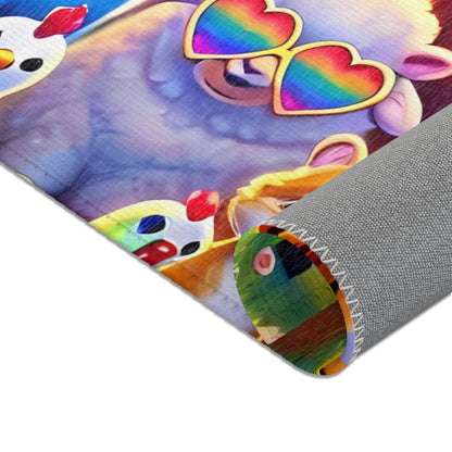 The Colorful Kingdom of Imaginaria Area Rug – Rainbow Animal Character Carpet | Whimsical Kids Room Decor
