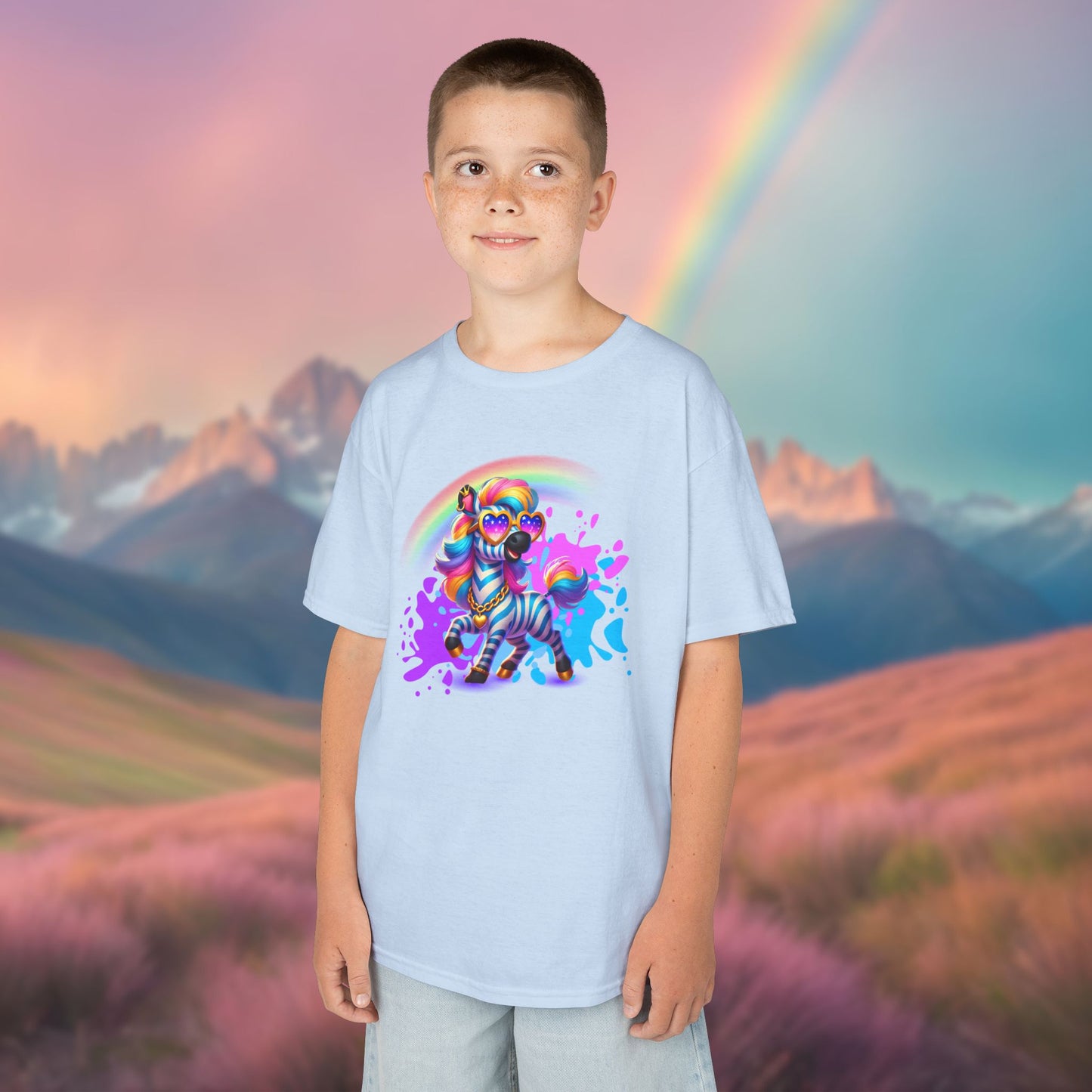 Zara the Zesty Zebra Youth T-Shirt – Imaginaria Bold Stripes Character Tee | Rainbow Kids Apparel