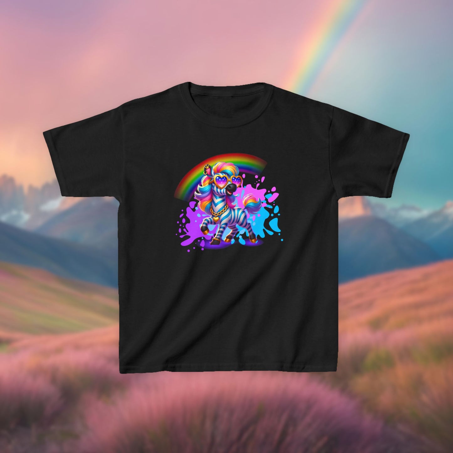 Zara the Zesty Zebra Youth T-Shirt – Imaginaria Bold Stripes Character Tee | Rainbow Kids Apparel