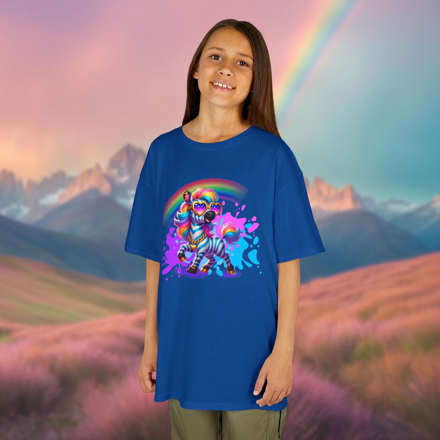 Zara the Zesty Zebra Youth T-Shirt – Imaginaria Bold Stripes Character Tee | Rainbow Kids Apparel