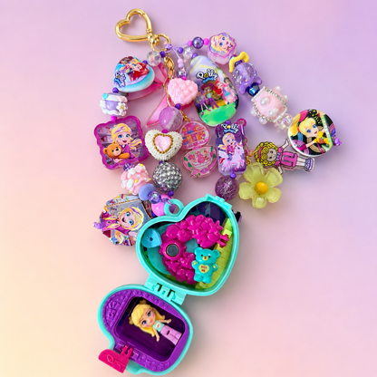 Polly Pocket Cutie Pie Bag Charm with Aqua Heart Compact