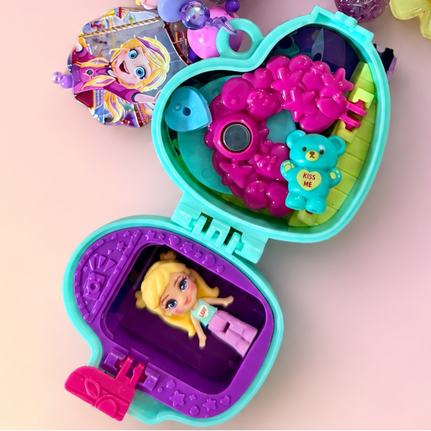 Polly Pocket Cutie Pie Bag Charm with Aqua Heart Compact