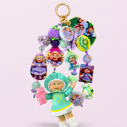 Vintage 1984 Cabbage Patch Kids Bag Charm with Authentic Doll & Handmade Beads