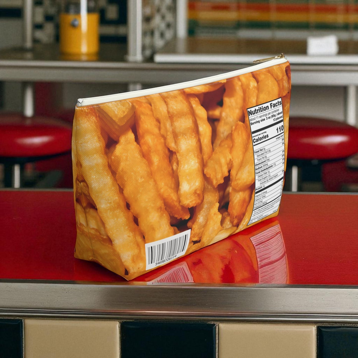 Crinkle Cut Fries T-Bottom Pouch | Funny Foodie Zipper Bag | Retro Snack Cosmetic Pouch | French Fry Makeup Bag | Fry Lover Gift Idea