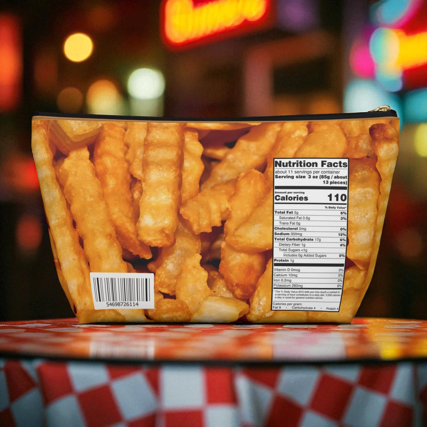Crinkle Cut Fries T-Bottom Pouch | Funny Foodie Zipper Bag | Retro Snack Cosmetic Pouch | French Fry Makeup Bag | Fry Lover Gift Idea