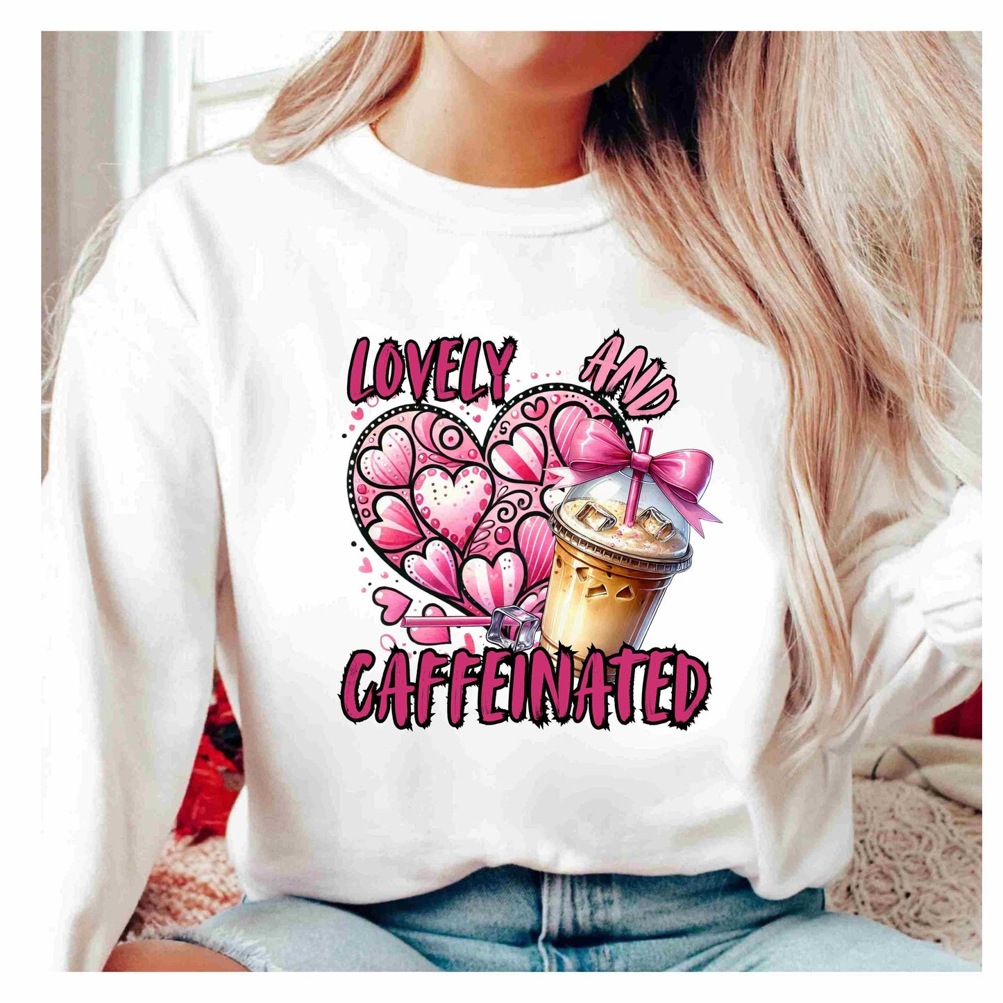 Lovely and Caffeinated Crewneck Sweatshirt – Cozy Unisex Sweater for Coffee Lovers
