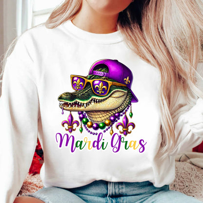 Mardi Gras Alligator Sweatshirt - Colorful New Orleans Party Vibes