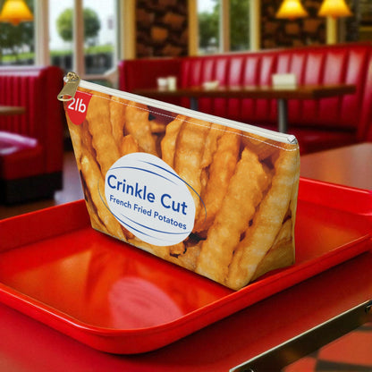 Crinkle Cut Fries T-Bottom Pouch | Funny Foodie Zipper Bag | Retro Snack Cosmetic Pouch | French Fry Makeup Bag | Fry Lover Gift Idea