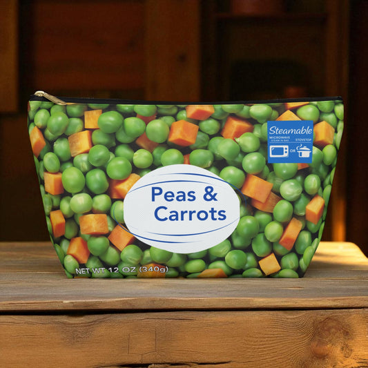 Retro Peas & Carrots T-Bottom Pouch | Funny Foodie Makeup Bag | Vintage Kitchen Novelty Gift | Quirky Zipper Pouch | Peas and Carrots Clutch