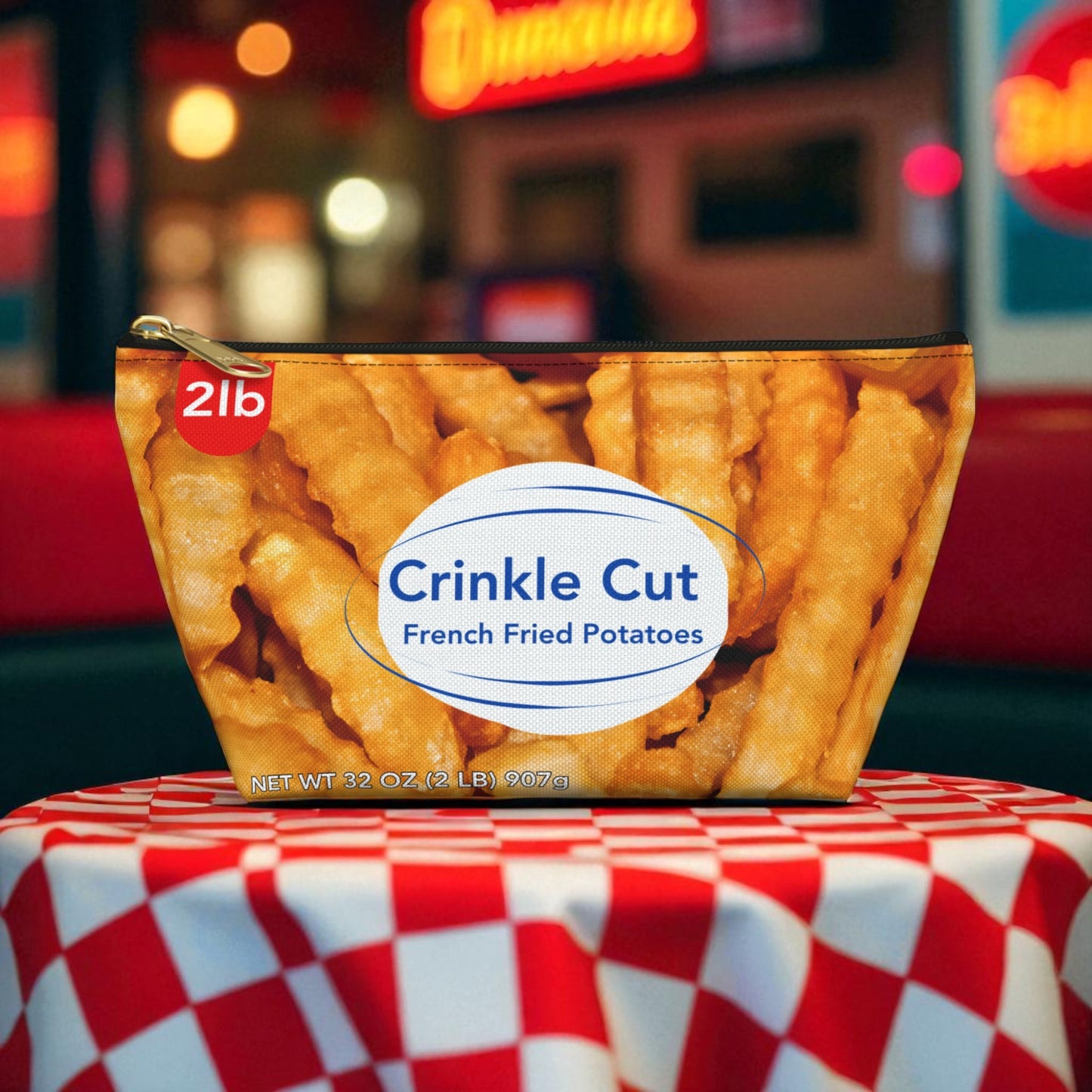 Crinkle Cut Fries T-Bottom Pouch | Funny Foodie Zipper Bag | Retro Snack Cosmetic Pouch | French Fry Makeup Bag | Fry Lover Gift Idea