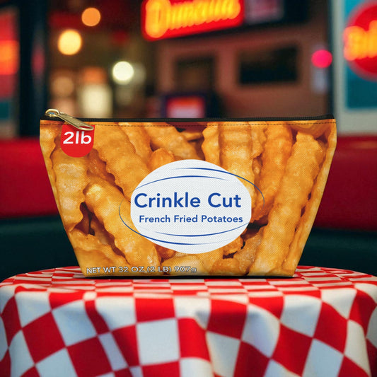 Crinkle Cut Fries T-Bottom Pouch | Funny Foodie Zipper Bag | Retro Snack Cosmetic Pouch | French Fry Makeup Bag | Fry Lover Gift Idea