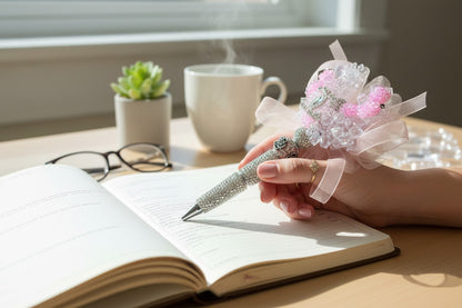 Designer Inspired Pink Crystal CC Pen – Glam Rhinestone Beaded Pen