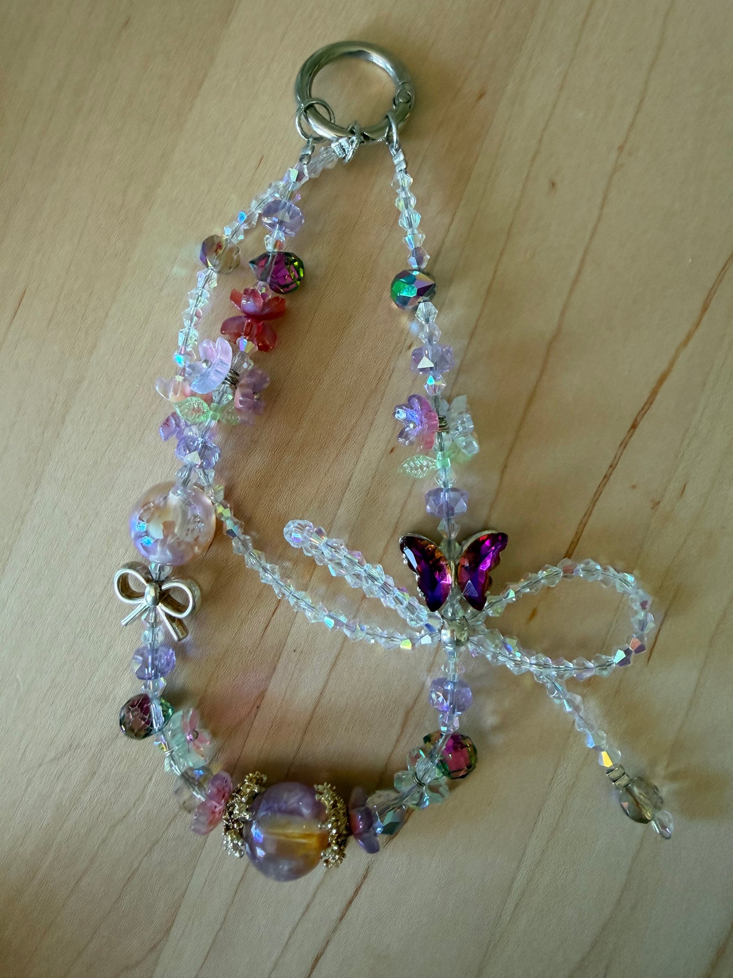 Lavender Butterfly Beaded Phone Charm – Coquette Bow Bag Charm